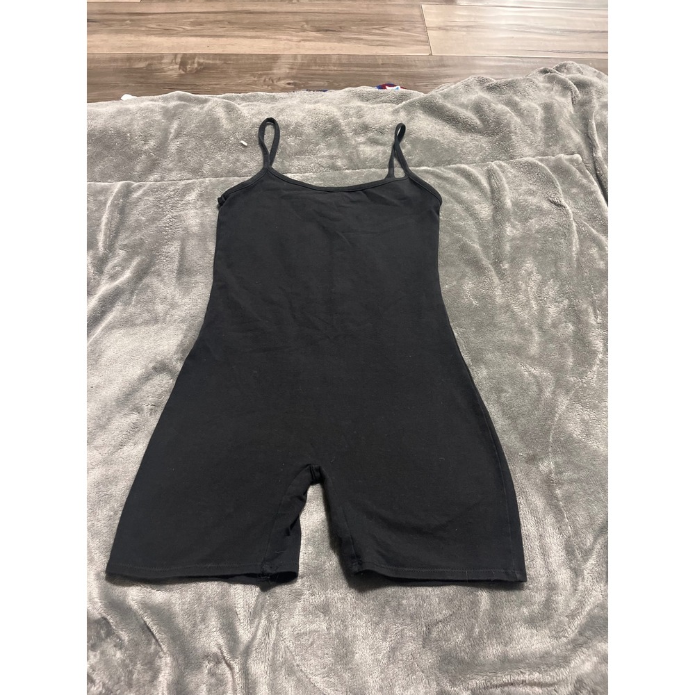Forever 21 Womens Black Spaghetti Strap Bodycon Romper Biker Short Bodysuit S
